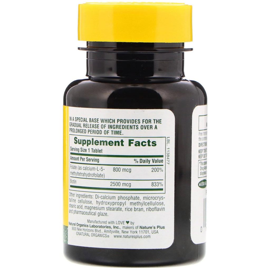 Nature's Plus, Biotin &amp; Folat, 30 tabletter