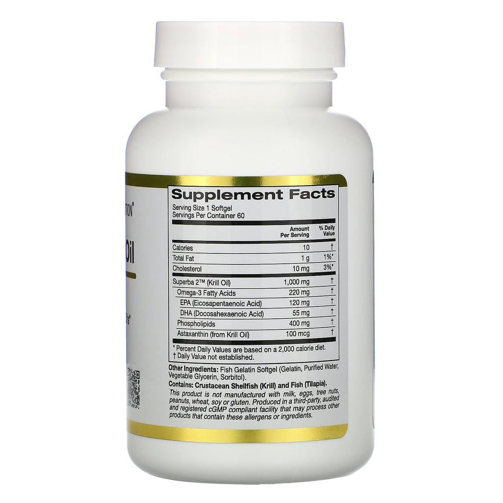 California Gold Nutrition, Aceite de krill premium SUPERBA2, 1000 mg, 60 cápsulas blandas