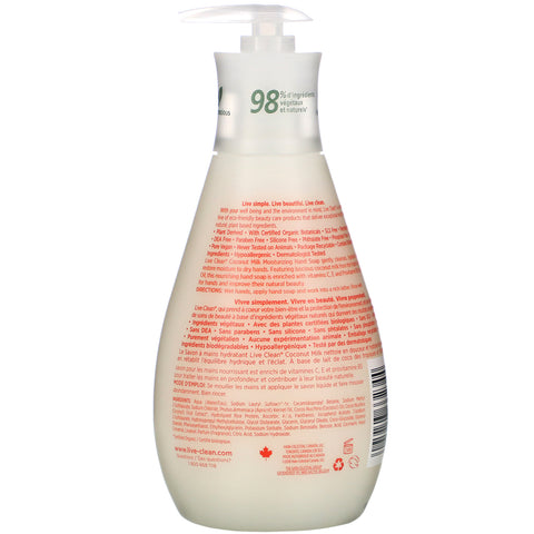 Live Clean, jabón líquido para manos hidratante, leche de coco, 500 ml (17 oz. líq.)