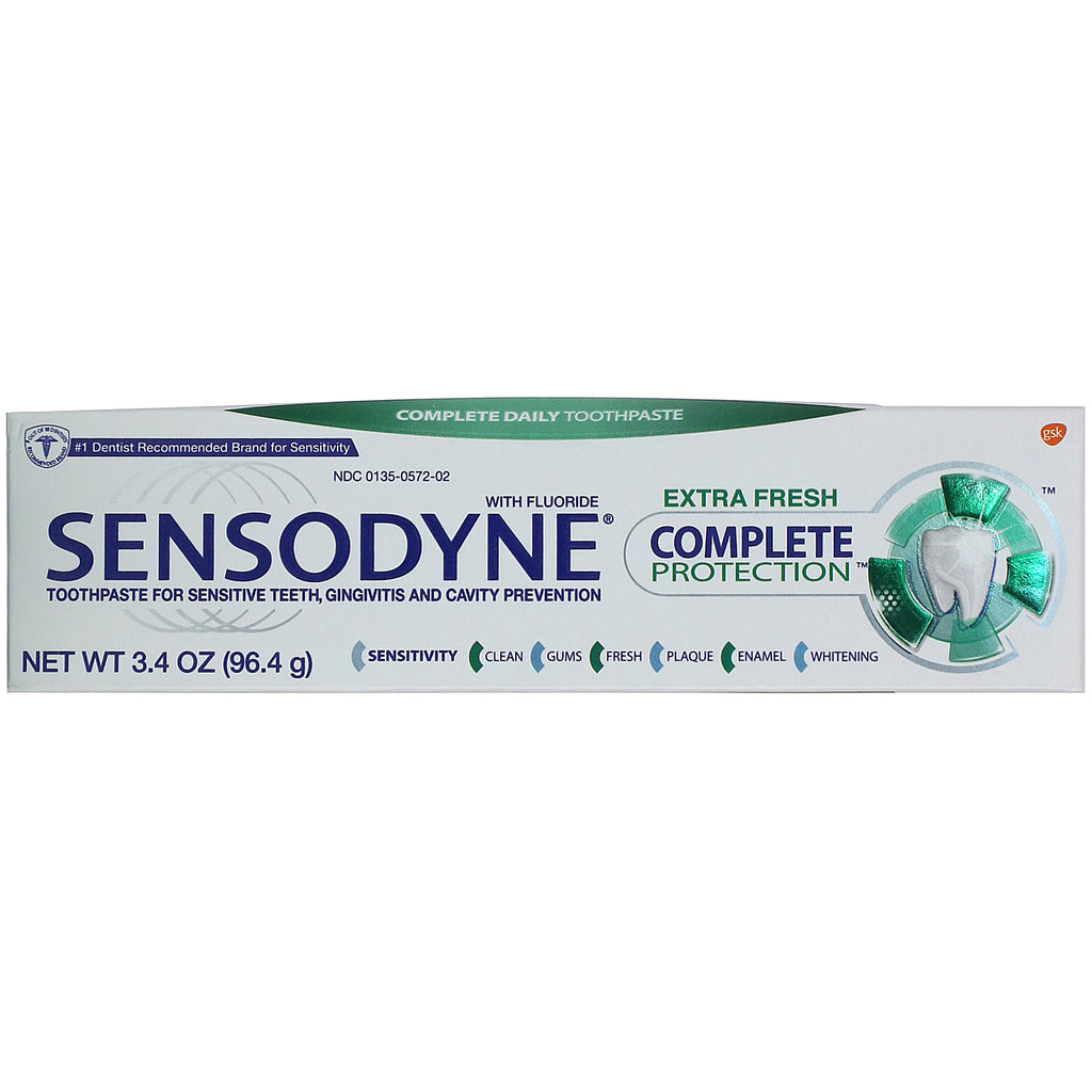 Sensodyne, Pasta dental de protección completa con flúor, extra fresca, 3,4 oz (96,4 g)