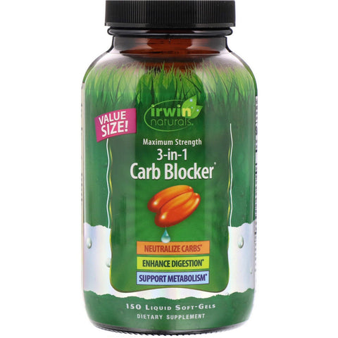 Irwin Naturals, 3-in-1 Carb Blocker, Maximum Strength, 150 Liquid Soft-Gels