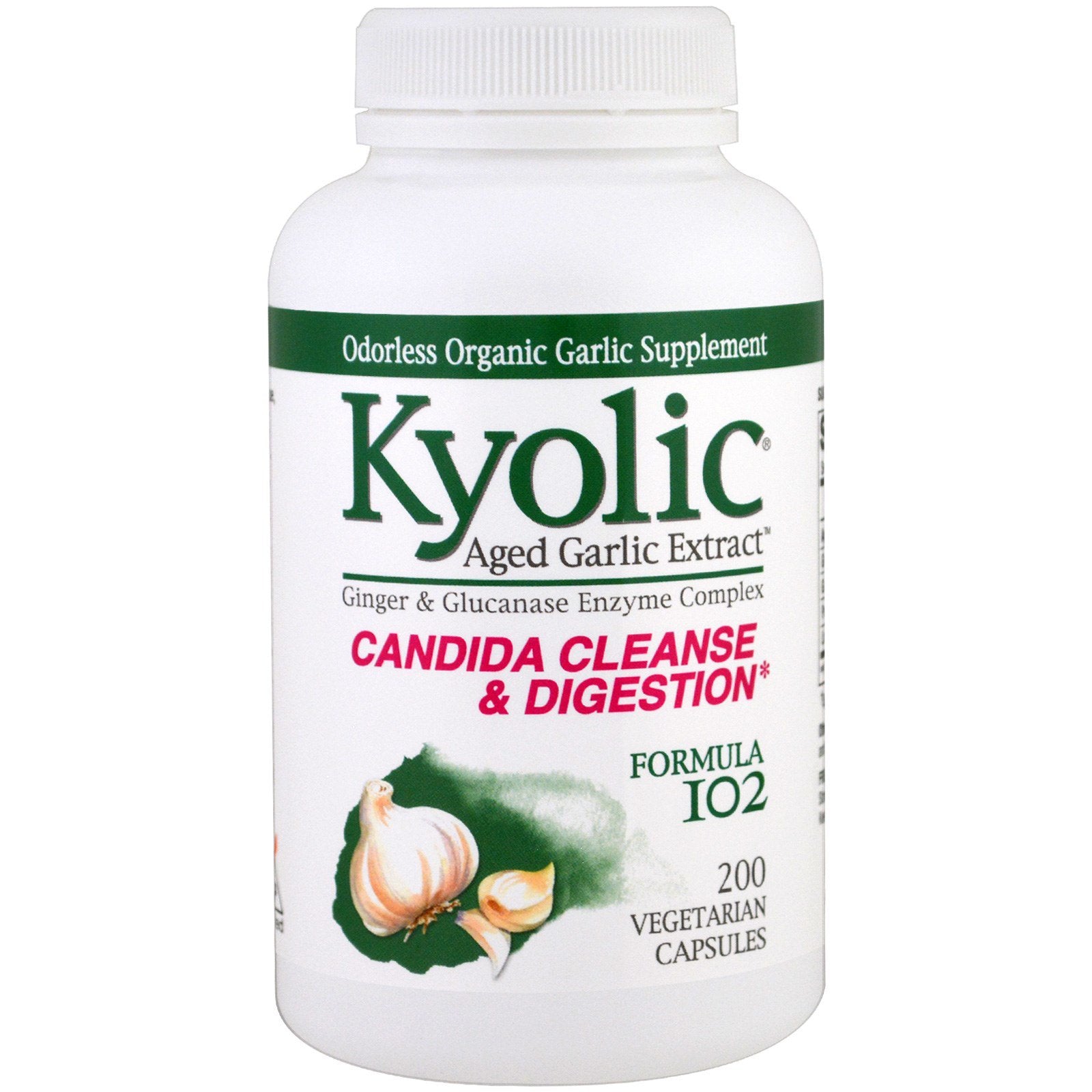 Kyolic, Aged Garlic Extract, Candida Cleanse & Digestion Formula 102, 200 Vegetarian Capsules