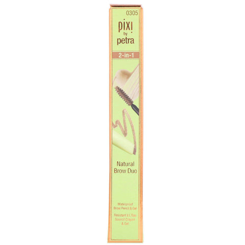 Pixi Beauty, Dúo de cejas naturales 2 en 1, lápiz y gel para cejas a prueba de agua, marrón natural, lápiz 0,007 oz (0,2 g) - gel 0,084 fl oz (2,5 ml)