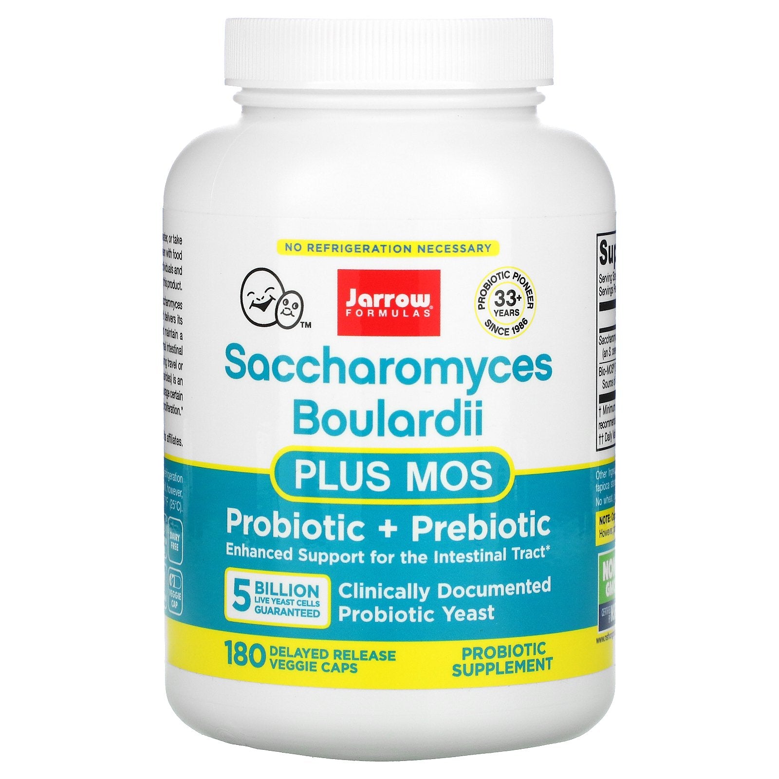 Jarrow Formulas, Saccharomyces Boulardii Plus MOS, 5 Billion, 180 Delayed Release Veggie Caps