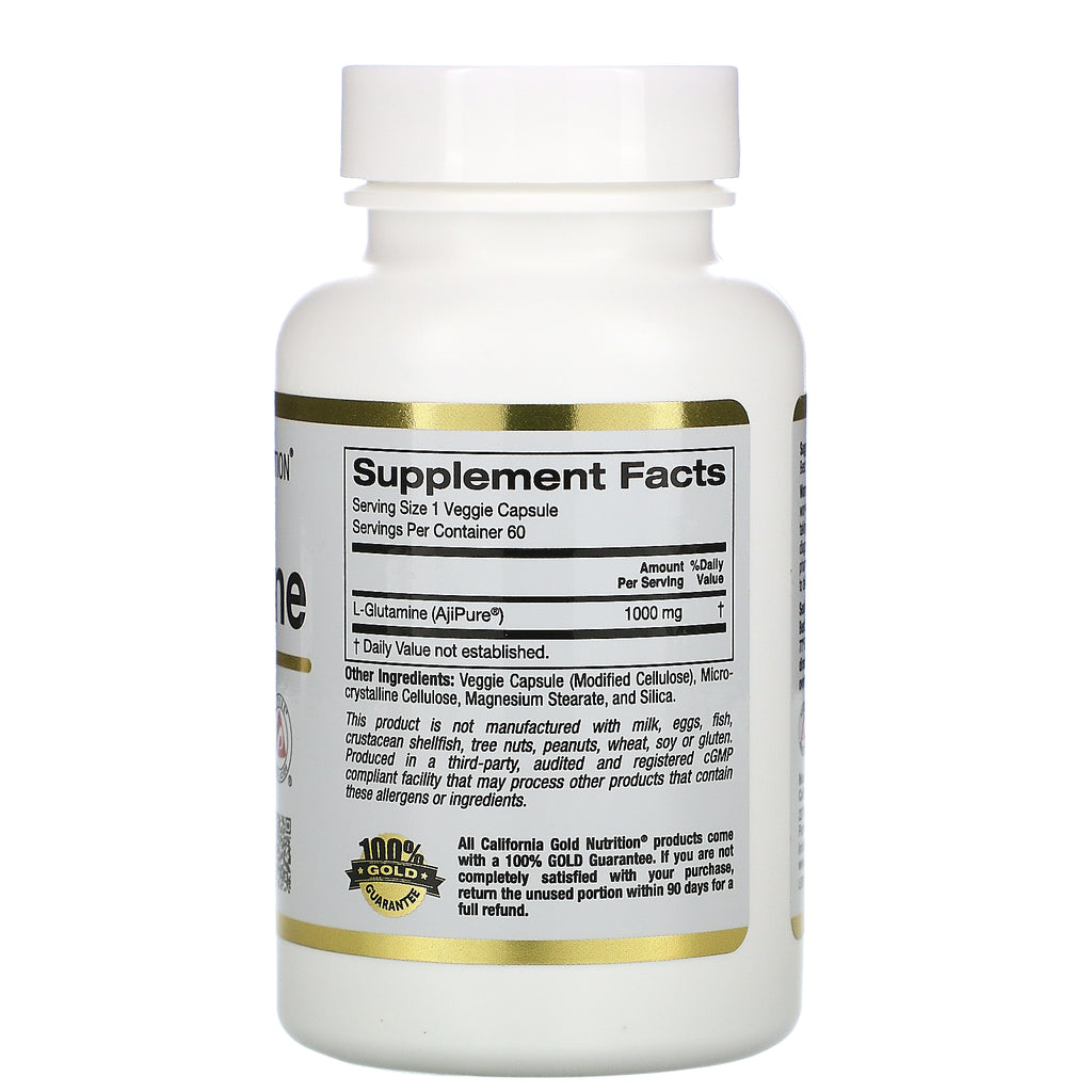 California Gold Nutrition, L-Glutamina DEPORTIVA, AjiPure, 1000 mg, 60 cápsulas vegetales