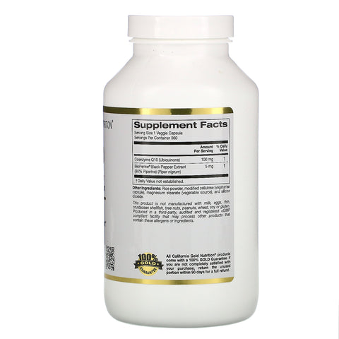 California Gold Nutrition, CoQ10 USP med Bioperine, 100 mg, 360 Veggie-kapsler