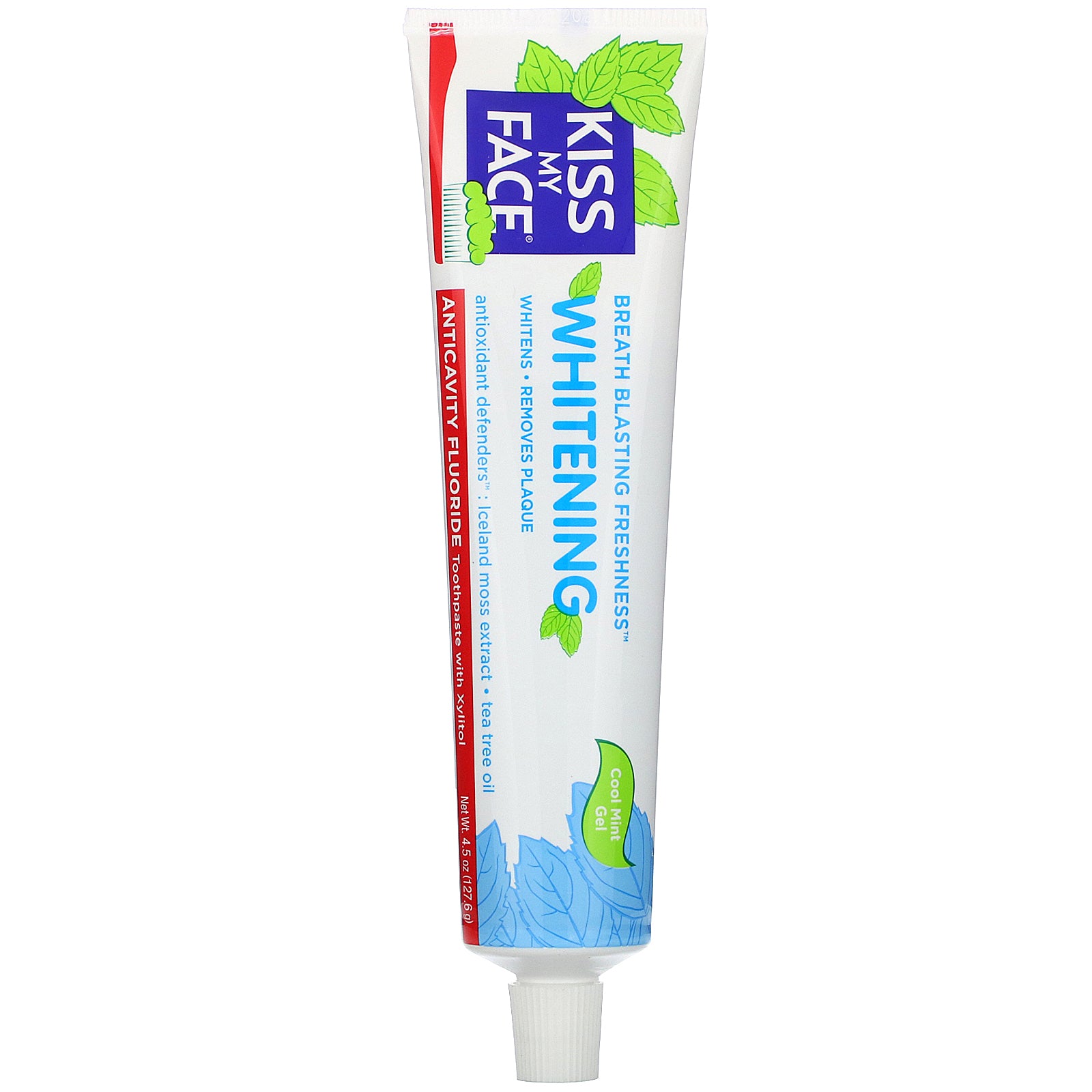 Kiss My Face, Whitening, Anticavity Fluoride Toothpaste with Xylitol, Cool Mint Gel, 4.5 oz (127.6 g)