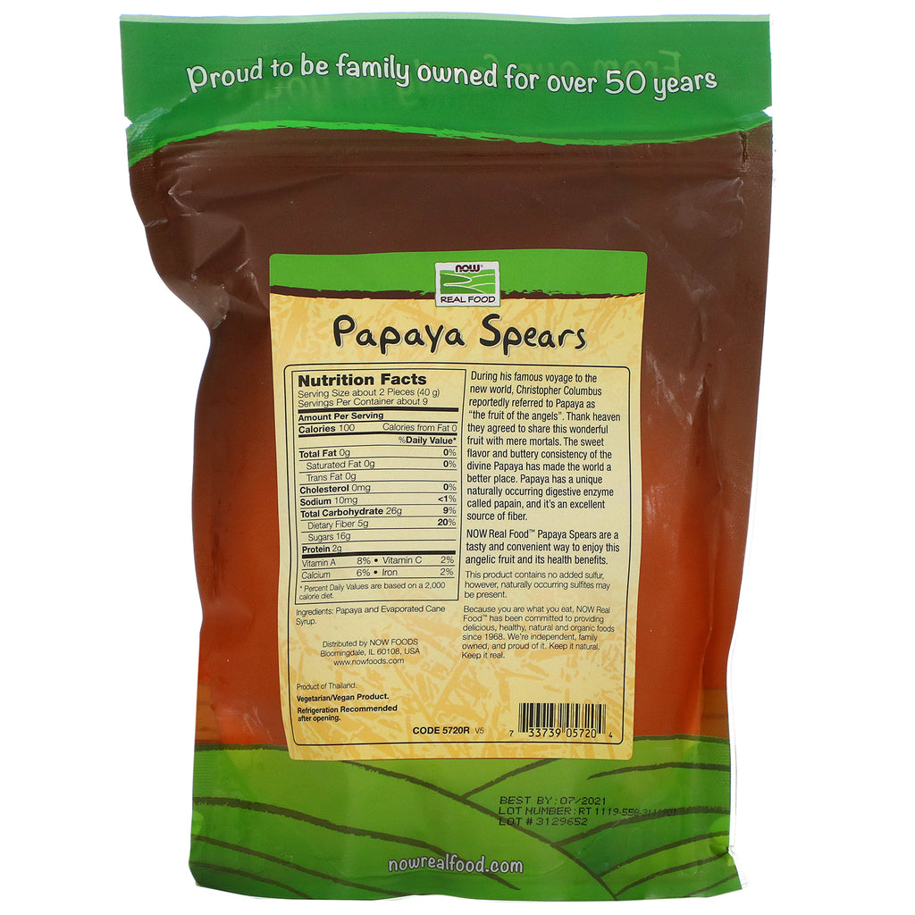 Now Foods, Real Food, Papaya Spears, 12 oz (340 g)