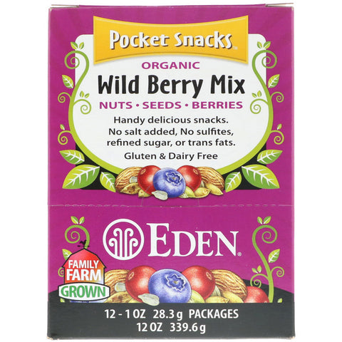 Eden Foods, Pocket Snacks, Organic Wild Berry Mix, 12 Packages, 1 oz (28.3 g) Each