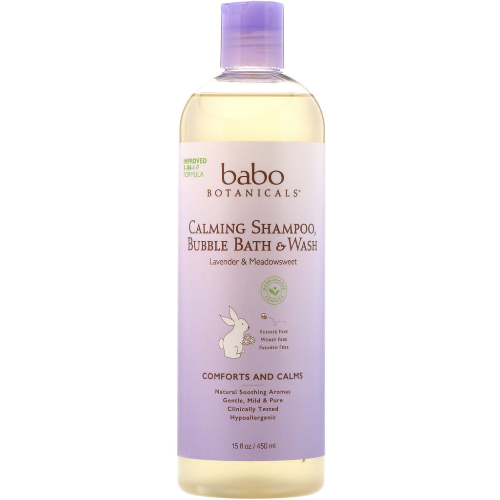 Babo Botanicals, Calming Shampoo, Bubble Bath & Wash, Lavender & Meadowsweet, 15 fl oz (450 ml)