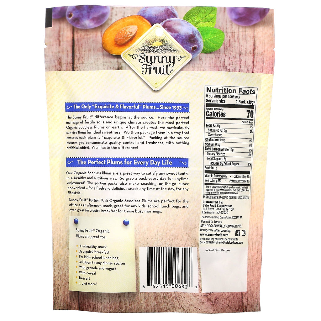 Sunny Fruit,  Dried Plums,  5 Portion Packs, 1.06 oz (30 g) Each