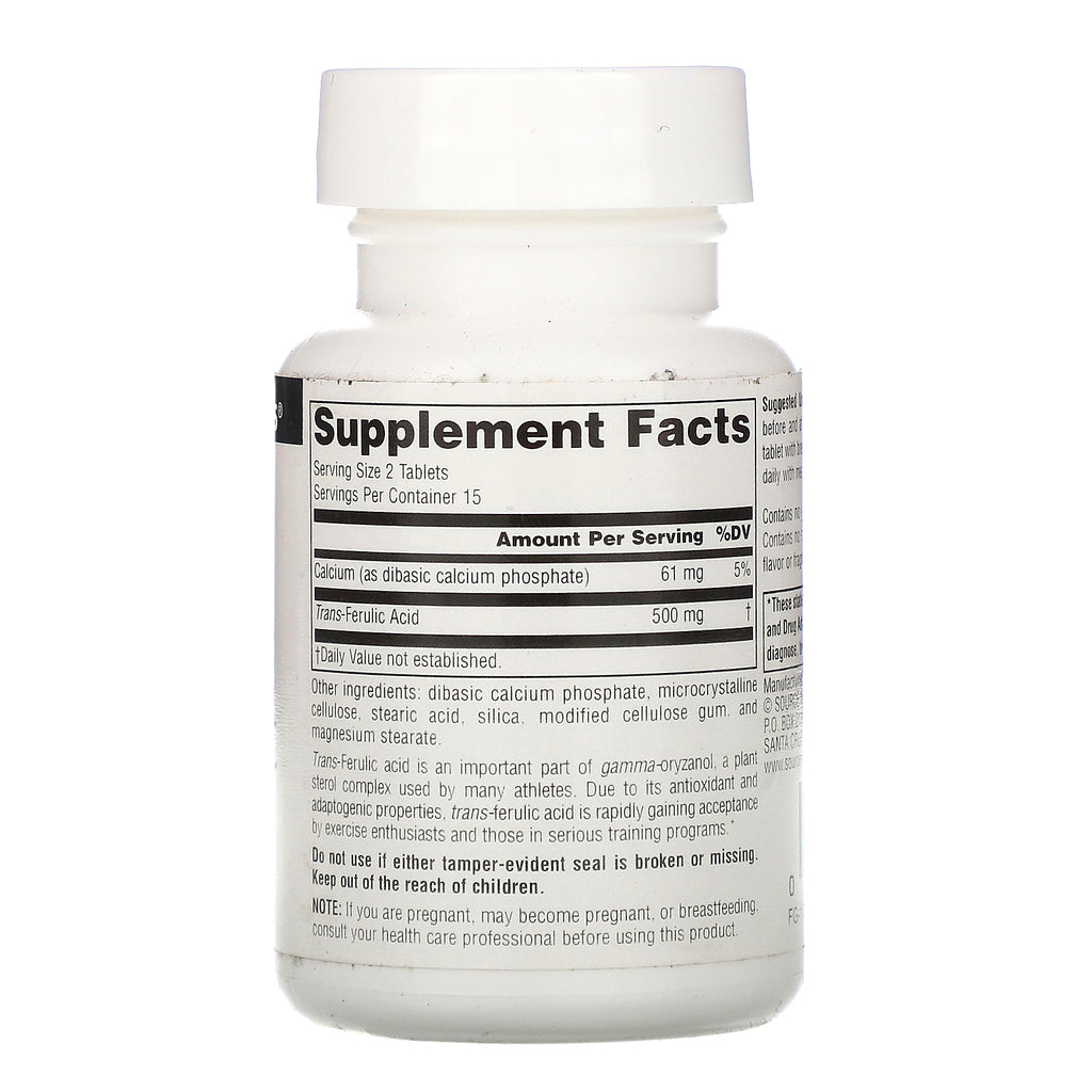 Source Naturals, Ácido transferúlico, 250 mg, 30 tabletas