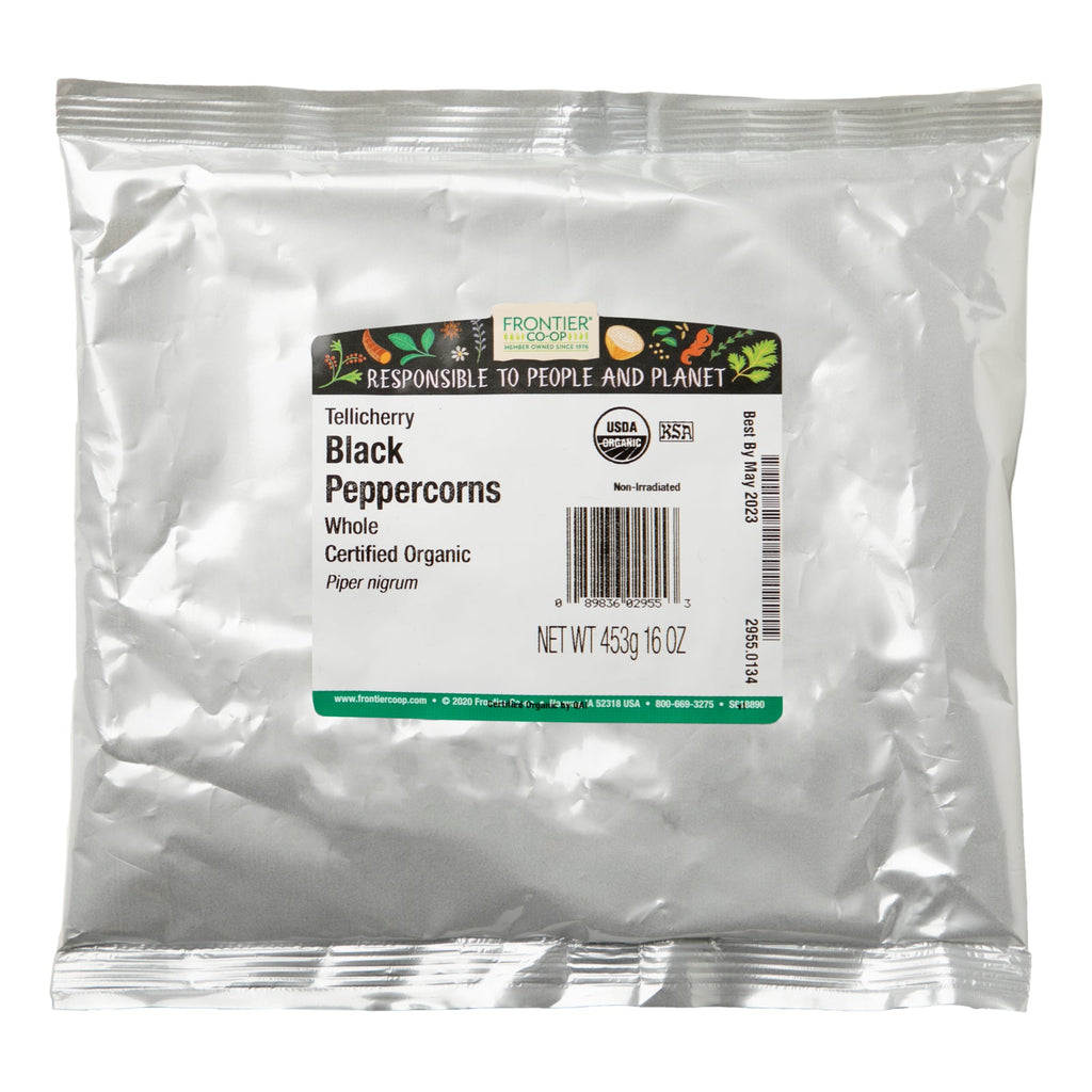 Frontier Natural Products, Tellicherry en granos de pimienta negra enteros, 16 oz (453 g)