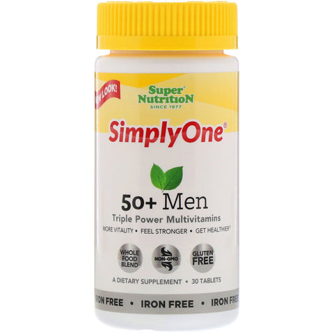 Super Nutrition, SimplyOne, 50+ Men, Triple Power Multivitamins, Iron Free, 30 Tablets