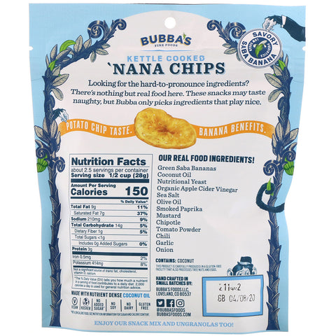 Bubba's Fine Foods, 'Nana Chips, Not-Cho Nacho, 2.7 oz (77 g)