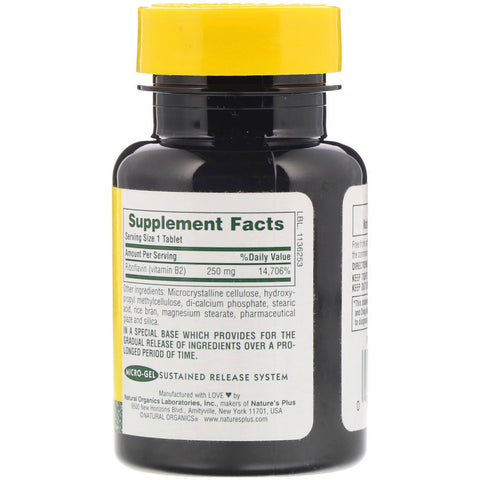Nature's Plus, Vitamina B-2, 250 mg, 60 tabletas