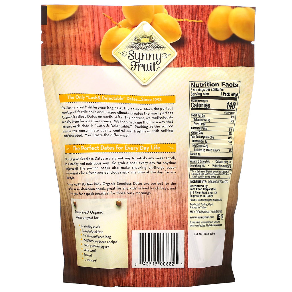 Sunny Fruit, dátiles sin hueso, paquetes de 5 porciones, 50 g (1,76 oz) cada uno