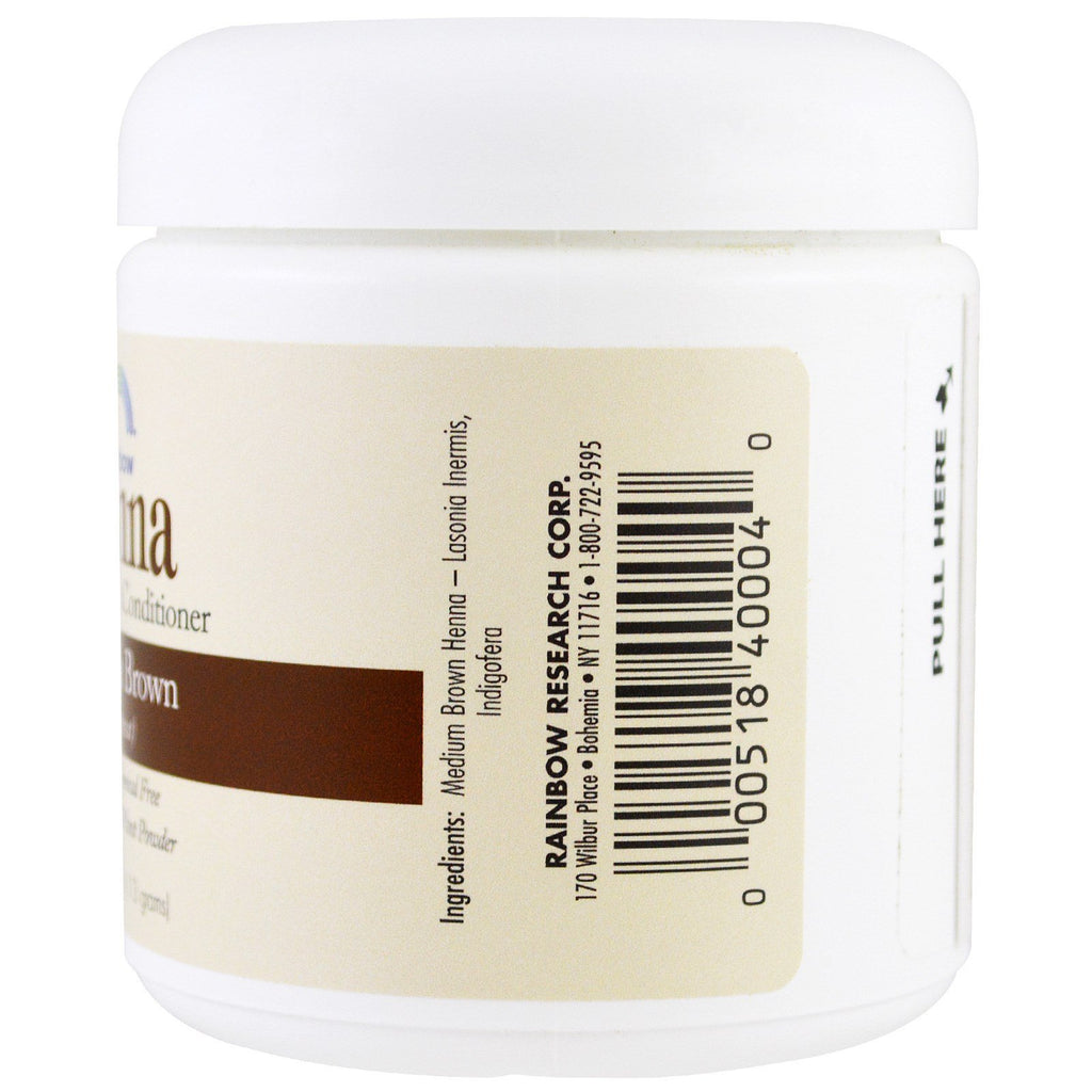 Rainbow Research, Henna, tinte y acondicionador para el cabello, marrón medio (castaño), 4 oz (113 g)
