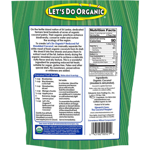 Edward & Sons, Let's Do , 100%  Unsweetened Shredded Coconut, Reduced Fat, 8.8 oz (250 g)