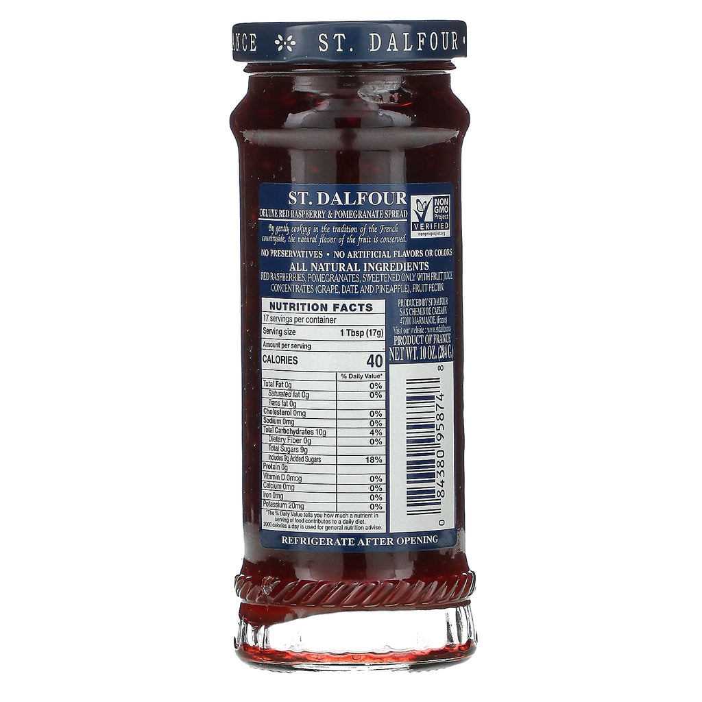 St. Dalfour, Deluxe rød hindbær &amp; granatæble smøre, 10 oz (284 g)