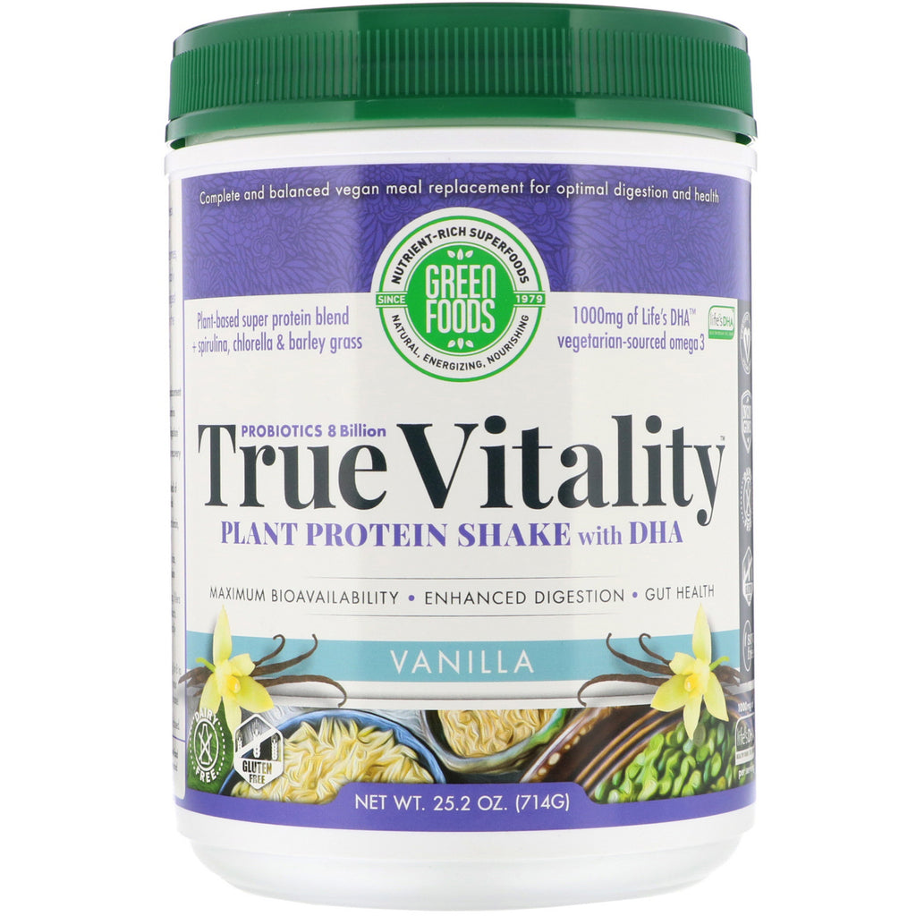 Green Foods, True Vitality, Plant Protein Shake with DHA, Vanilla, 25.2 oz (714 g)