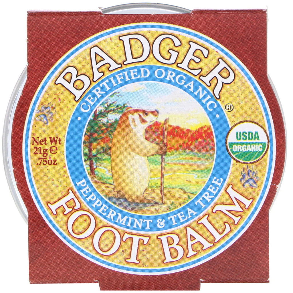 Badger Company, Bálsamo para pies, menta y árbol de té, 21 g (0,75 oz)