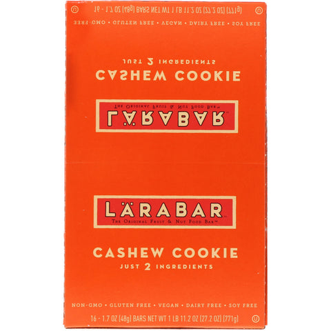 Larabar, The Original Fruit & Nut Food Bar, Cashew Cookie, 16 barer, 1,7 oz (48 g) hver