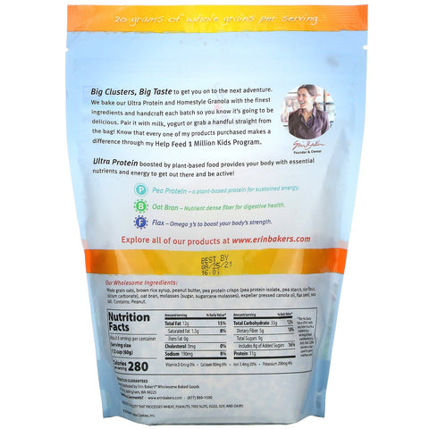 Erin Baker's, Granola ultraproteica con proteína de guisante, mantequilla de maní, 340 g (12 oz)