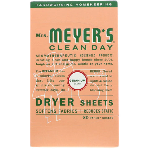 Mrs. Meyers Clean Day, Dryer Sheets, Geranium Scent,  80 Sheets