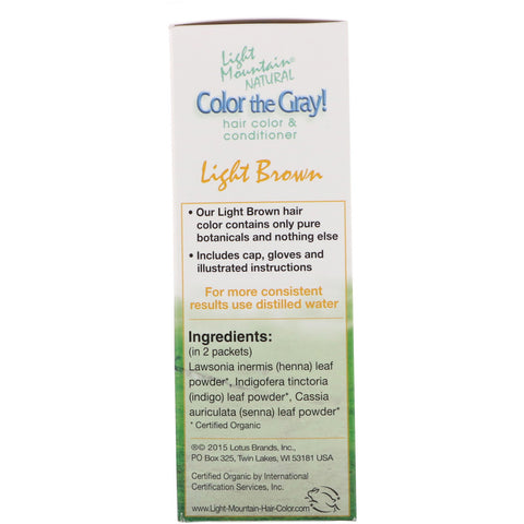 Light Mountain, Color the Gray! Natural Hair Color & Conditioner, Light Brown, 7 oz (198 g)