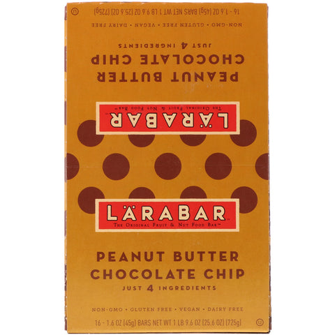 Larabar, den originale frugt- og nøddemadbar, jordnøddesmør-chokoladechip, 16 barer, 45 g (1,6 oz) hver