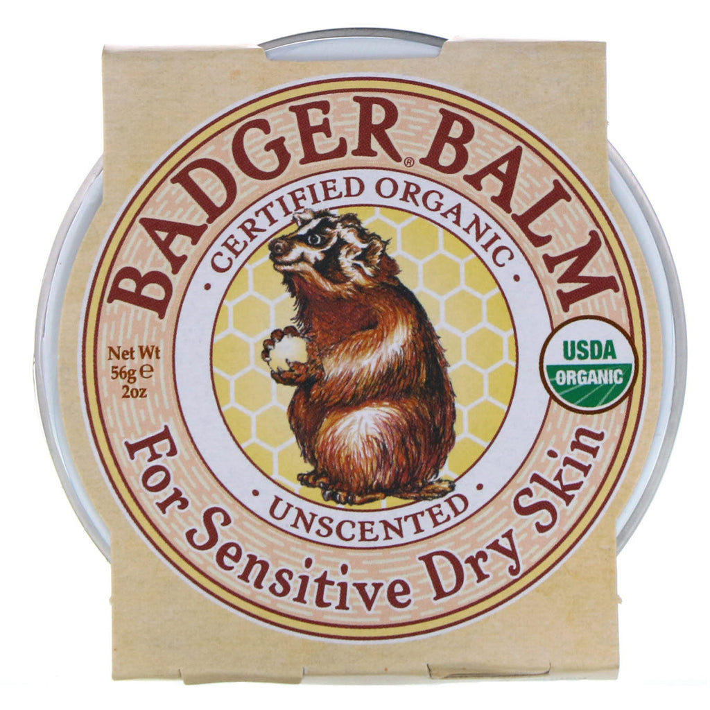 Badger Company, Badger Balm, til følsom tør hud, uparfumeret, 2 oz (56 g)