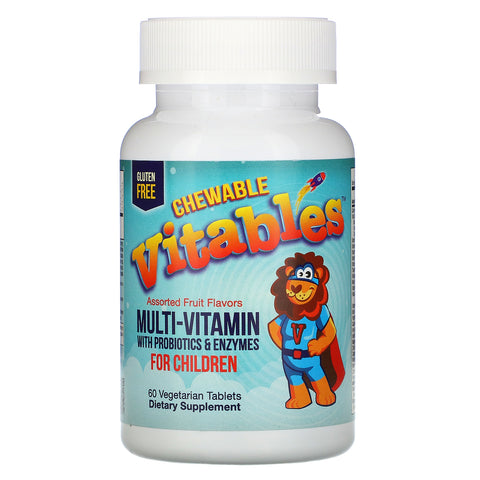 Vitables, Chewable Multi-Vitamins with Probiotics & Enzymes for Children, Assorted Fruit Flavors, 60 Vegetarian Tablets