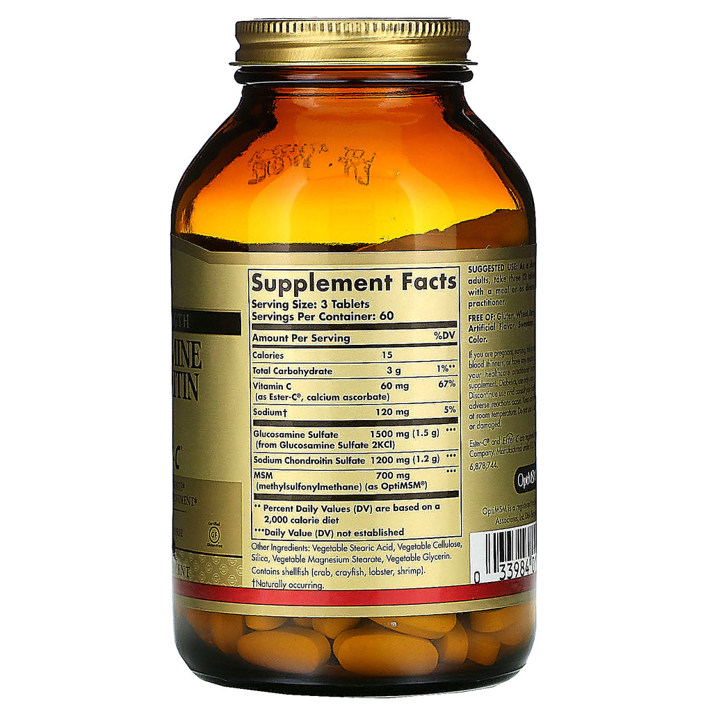 Solgar, Glucosamina Condroitina MSM con Ester-C, 180 tabletas