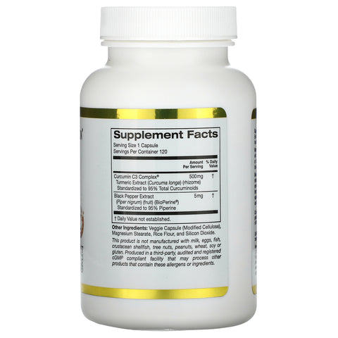 California Gold Nutrition, Complejo de curcumina C3 con BioPerine, 500 mg, 120 cápsulas vegetales