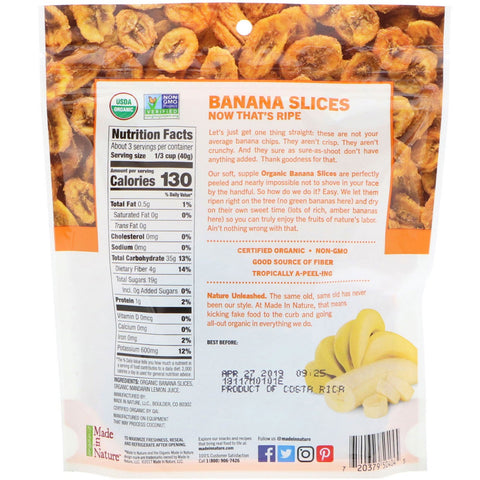 Made in Nature, rodajas de plátano secas, superaperitivos suaves y masticables, 4 oz (113 g)