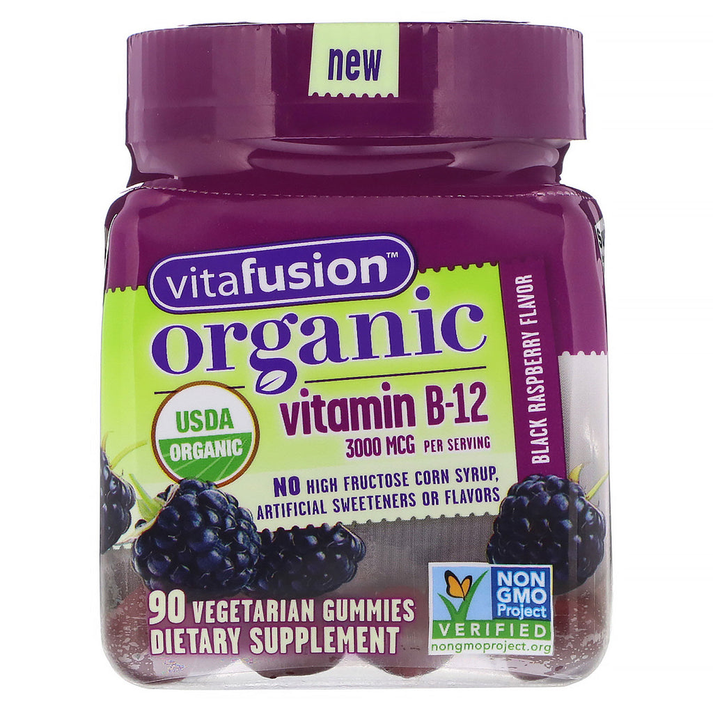 VitaFusion, Organic Vitamin B-12, Black Raspberry, 3,000 mcg, 90 Vegetarian Gummies