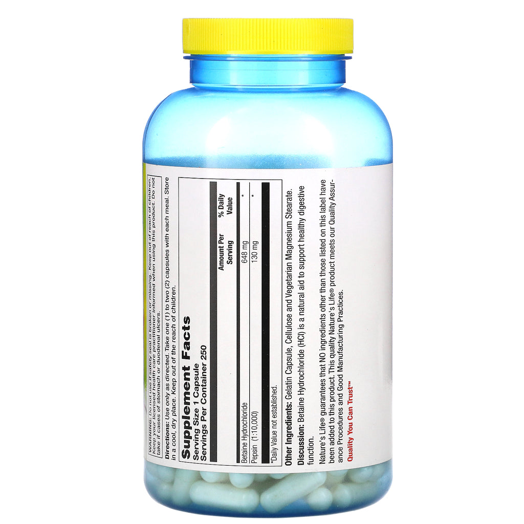 Nature's Life, Betaína HCL, 648 mg, 250 cápsulas