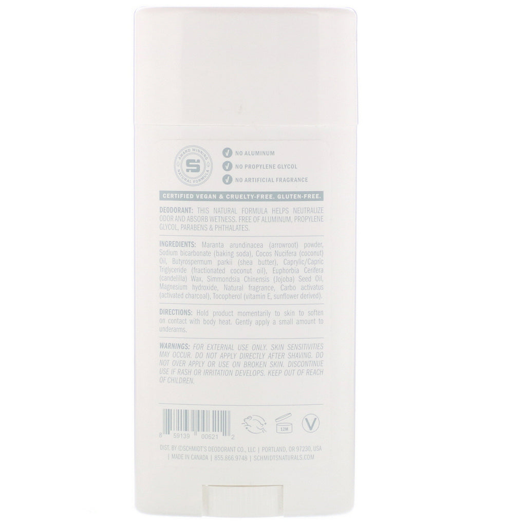 Schmidt's, naturlig deodorant, trækul + magnesium, 3,25 oz (92 g)