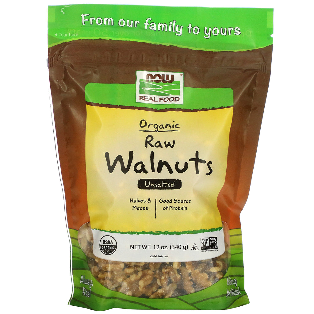 Now Foods, Real Food, Organic Raw Walnuts, Unsalted, 12 oz (340 g)