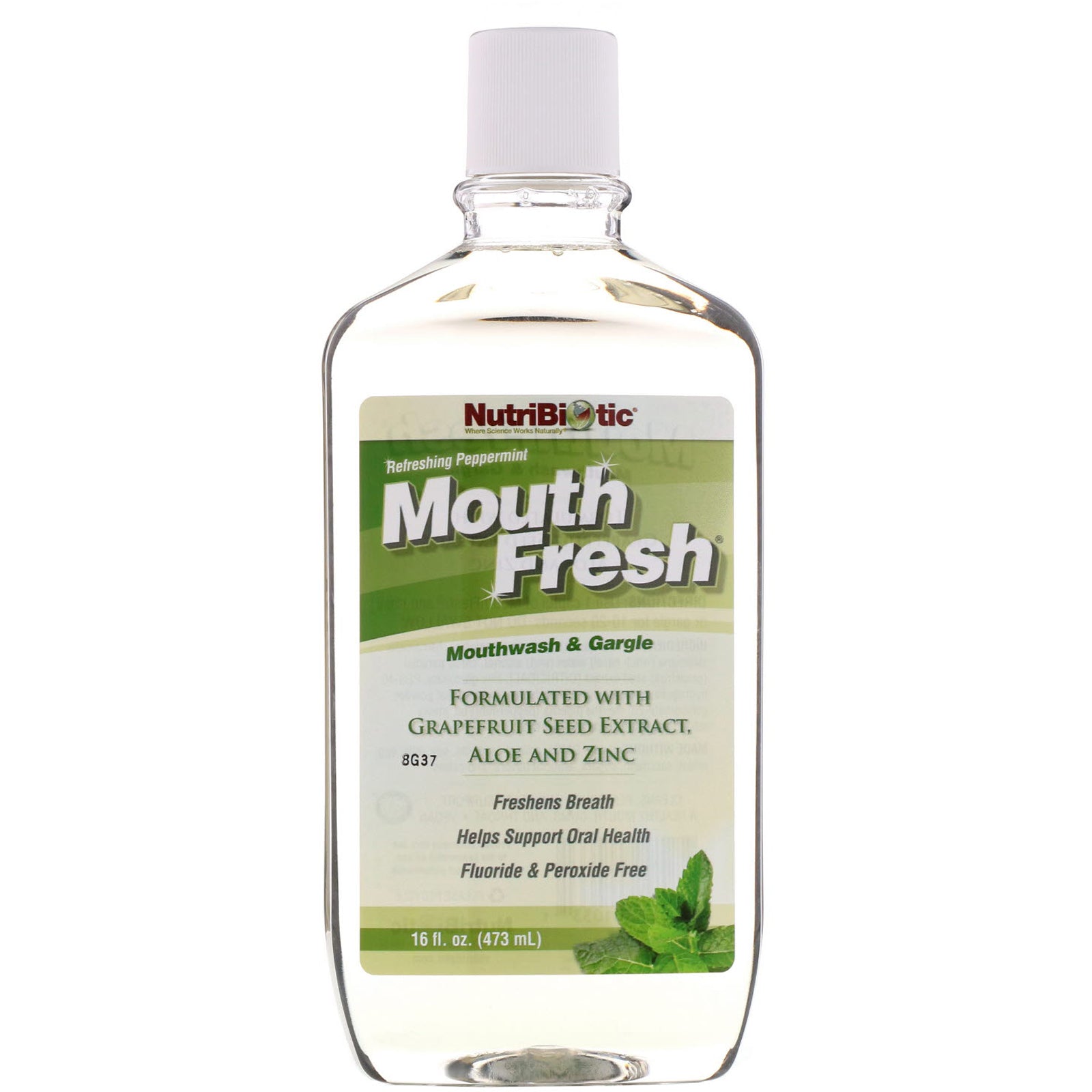 NutriBiotic, Mouth Fresh, Mouthwash & Gargle, Refreshing Peppermint, 16 fl oz (473 ml)