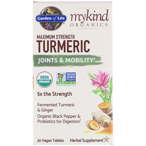 Garden of Life, MyKind Organics, Maximum Strength Turmeric, Joints & Mobility, 30 Vegan Tablets