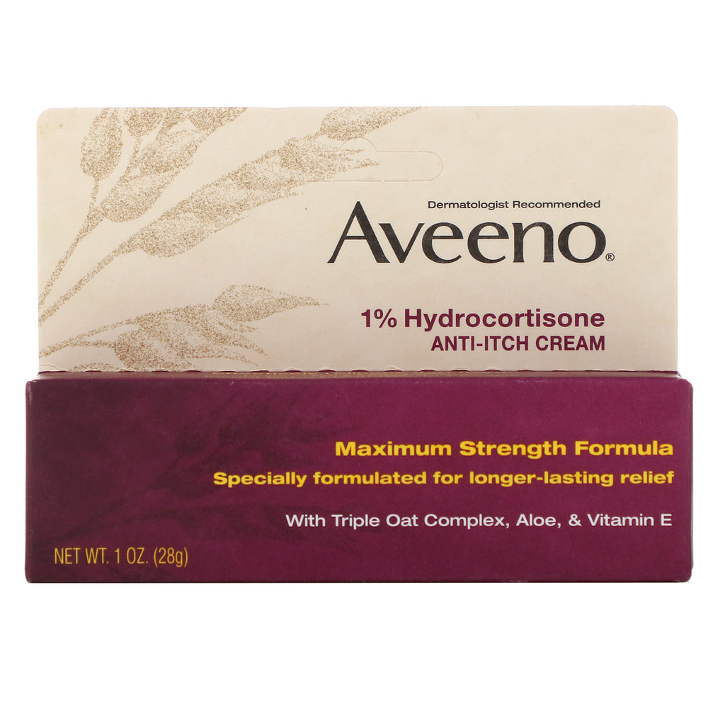 Aveeno, Active Naturals, 1% hydrocortison, anti-kløe creme, 1 oz (28 g)
