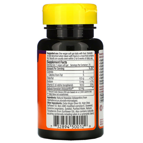 Nutrex Hawaii, BioAstin, 12 mg, 75 veganske bløde geler