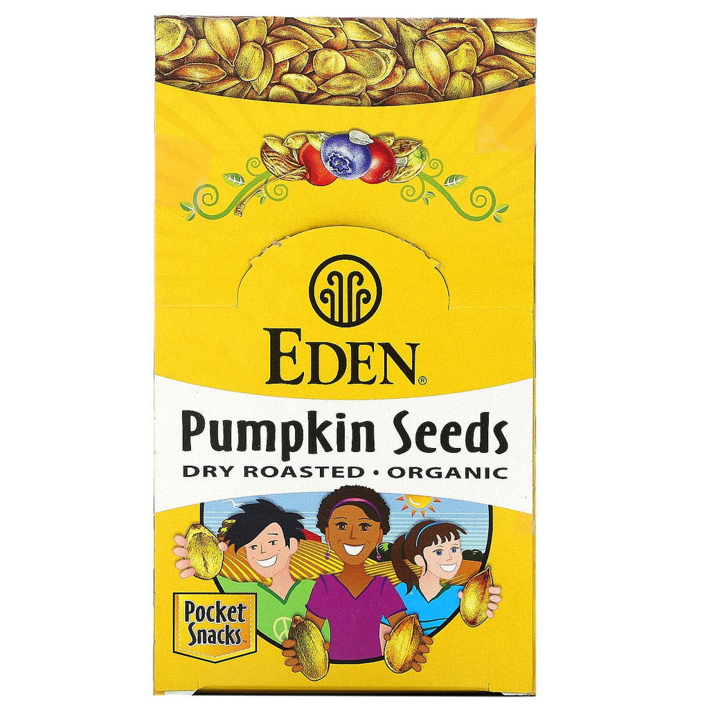 Eden Foods, Pocket Snacks, semillas de calabaza, tostadas en seco, 12 paquetes, 1 oz (28,3 g) cada uno