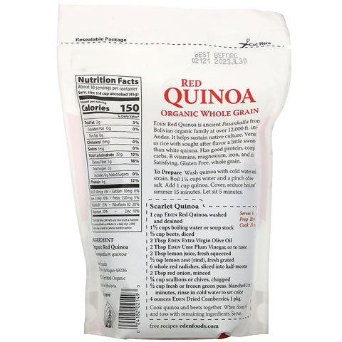 Eden Foods, cereales integrales, quinua roja, 16 oz (454 g)