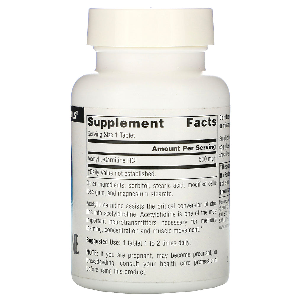 Source Naturals, Acetil L-Carnitina, 500 mg, 60 tabletas