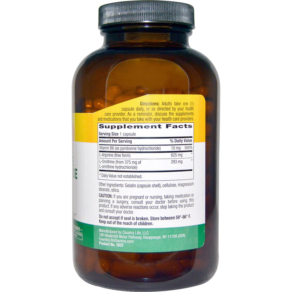 Country Life, L-Arginin &amp; L-Ornithine Hydrochloride Caps, 1.000 mg, 180 kapsler