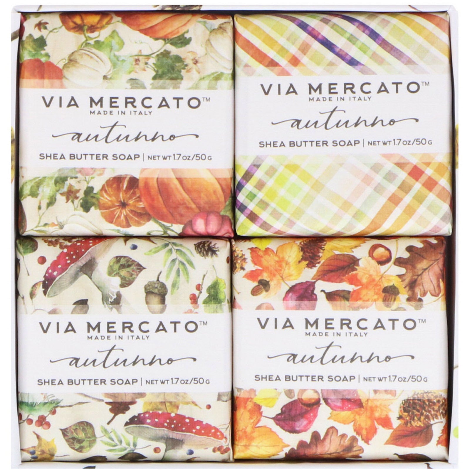 European Soaps, Via Mercato, Autumno, Shea Butter Soaps Set, 4 Soaps, 50 g Each