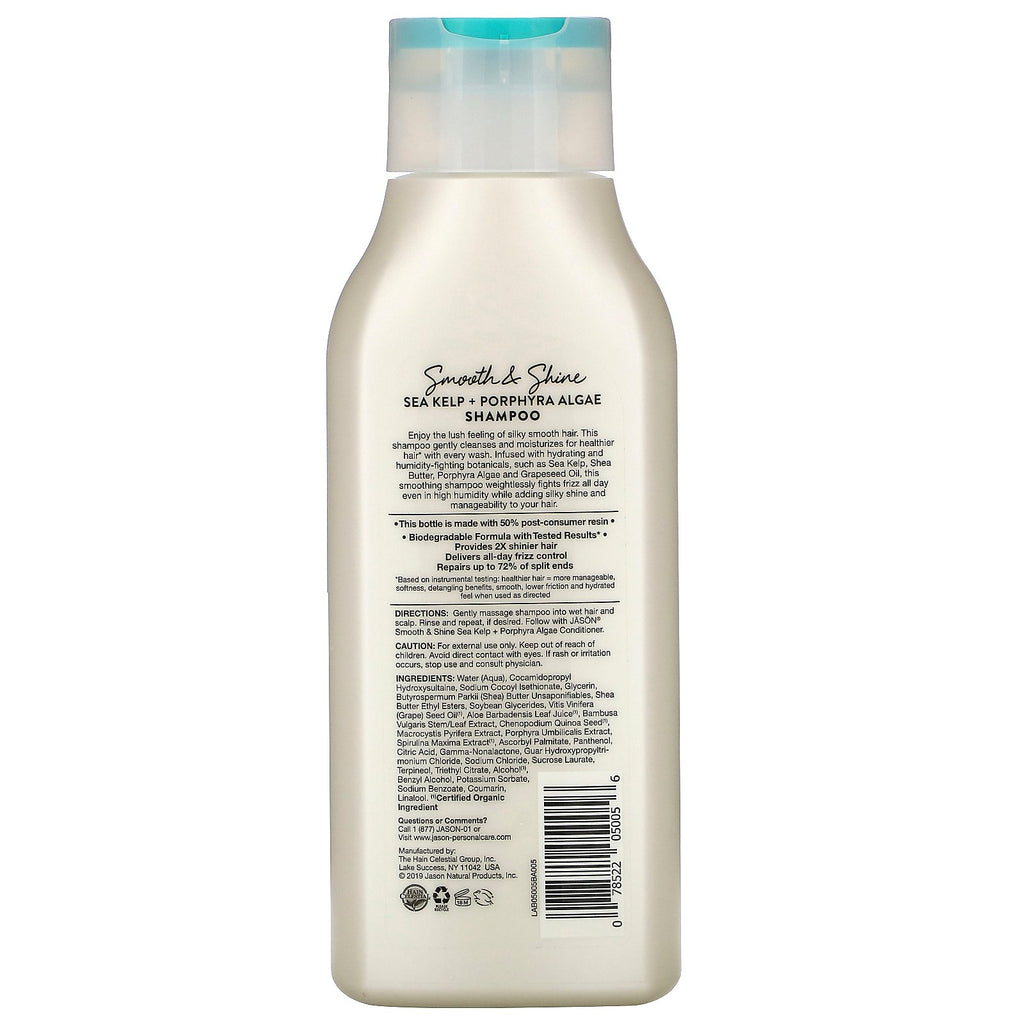 Jason Natural, Smooth &amp; Shine Shampoo, Sea Kelp + Porphyra Algae, 16 fl oz (473 ml)
